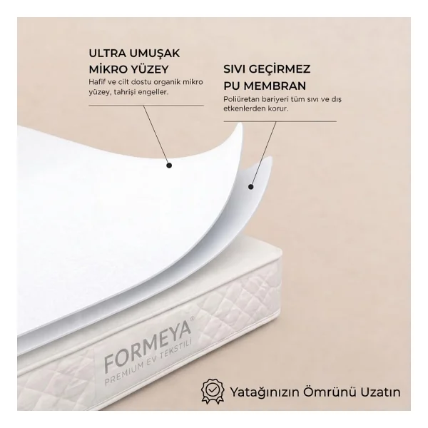 Formeya Mikrofiber Fitted Sıvı Geçirmez Alez - Tek-Çift Kişilik Alez- Yatak Koruyucu Çarşaf 90x190 - Görsel 2