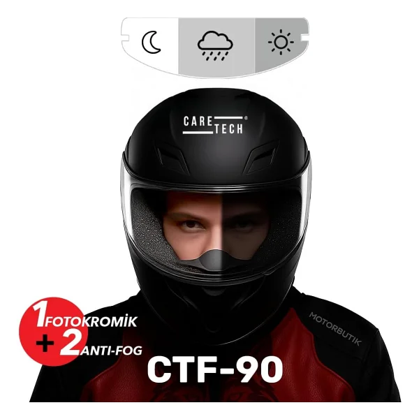 Caretech Buğu Önleyici Ctf-90 Motosiklet Kask Cam Fotokromik Film - Görsel 2