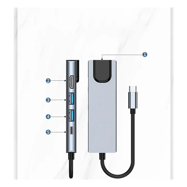 Coverzone Type-C Hub Ethernet Hdmi USB Aktarım Hızı USB C Hub 5 İn 1 USB Çoğaltıcı Hub C Rj45+ 4K Hdmı Uyumlu + 2 USB + 87w Pd Adaptörü Macbooc iPhone 15 Uyumlu - Görsel 2