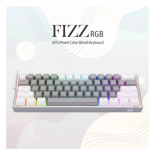 Redragon K617 Gri-Beyaz RGB %60 Tkl Red Switch Kablolu Mekanik Oyuncu Klavyesi - Görsel 2