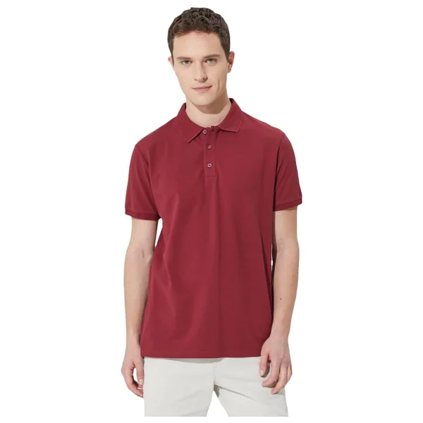 Altınyıldız Classıcs Slim Fit Dar Kesim Polo Yaka %100 Pamuk Kısa Kollu Tişört, Renk Bordo, Beden M - Görsel 4