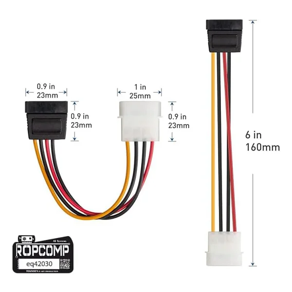 Ropcomp 4-Pin Molex Erkek - 15-Pin Sata Güç Dönüştürücü Kablo (20 Cm) - Görsel 2