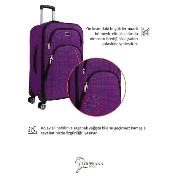 Louisiana Polo 1081 Kumaş Mor Orta Boy Valiz - Görsel 6