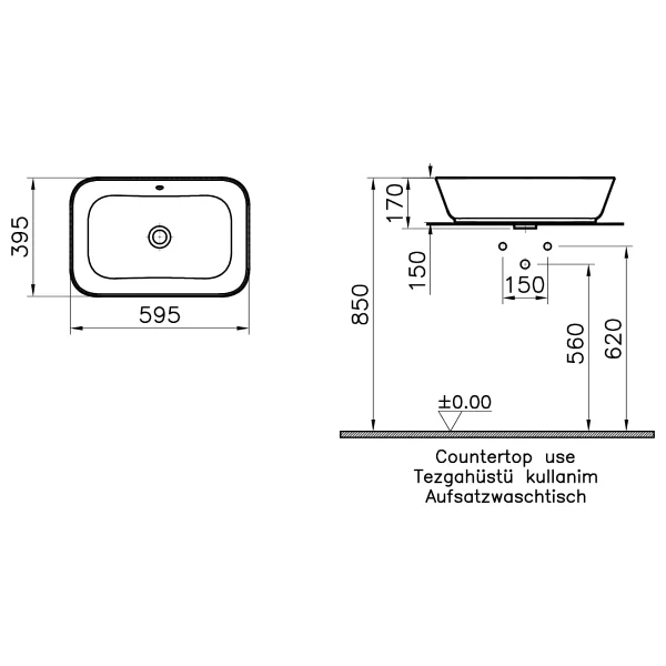 VitrA 7425B003-0012 Geo Dikdörtgen 60 cm Çanak Lavabo - Görsel 5