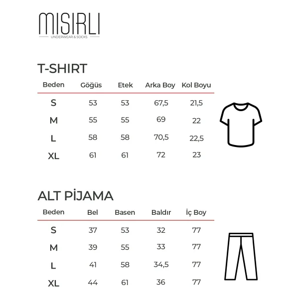 Mısırlı Organıc Erkek Pijama Takımı Çizgili%100 Pamuklu Rahat Kesim Kısa Kollu Tişört Pantolon Takımı - Görsel 6