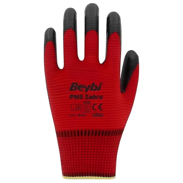 Beybi PN5 Zebra Polyester Örme Nitril 10 Numara İş Eldiveni 10 Çift - Görsel 3