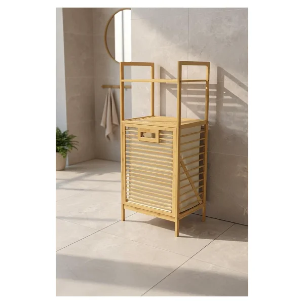 Digithome Bambu ECO-LITE BASIC Kirli Sepetli 2 Raflı Banyo Düzenleyici Çamaşır Sepeti DB-0031 - Görsel 3