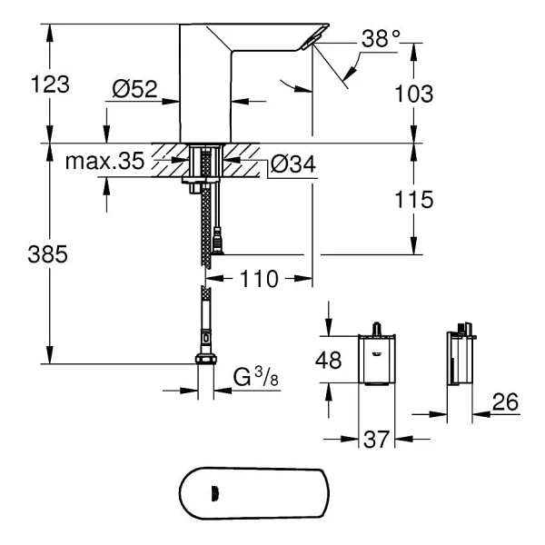 Grohe Bau Cosmopolitan E 36452000 Tek Su Girişli Fotoselli Lavabo Bataryası - Görsel 2