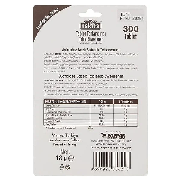 Takita Sukralozlu Tablet Tatlandırıcı 100 Tablet - Görsel 6