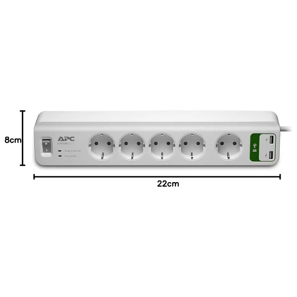 Schneider Electric APC PM5U-GR 918 Joule Anahtarlı USB'li 1.8 m 5'li Akım Korumalı Priz - Görsel 6