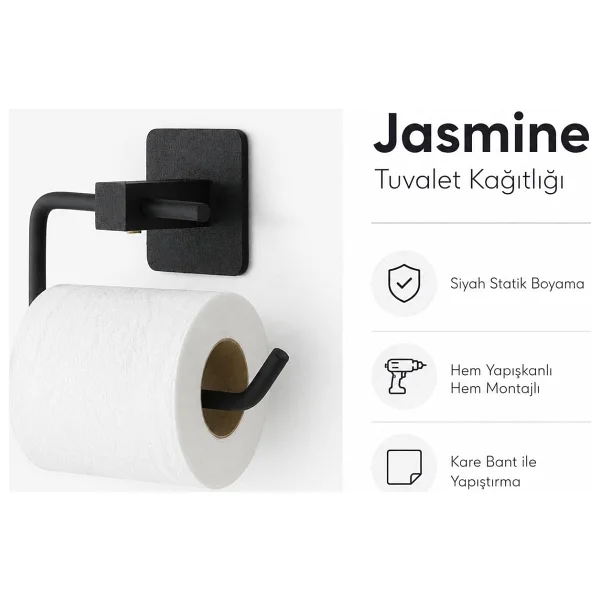 Alper Banyo Yapışkanlı Siyah Kare Açık Tuvalet Kağıtlığı Wc Kağıtlık Tuvalet Kağıdı Askısı - Görsel 6