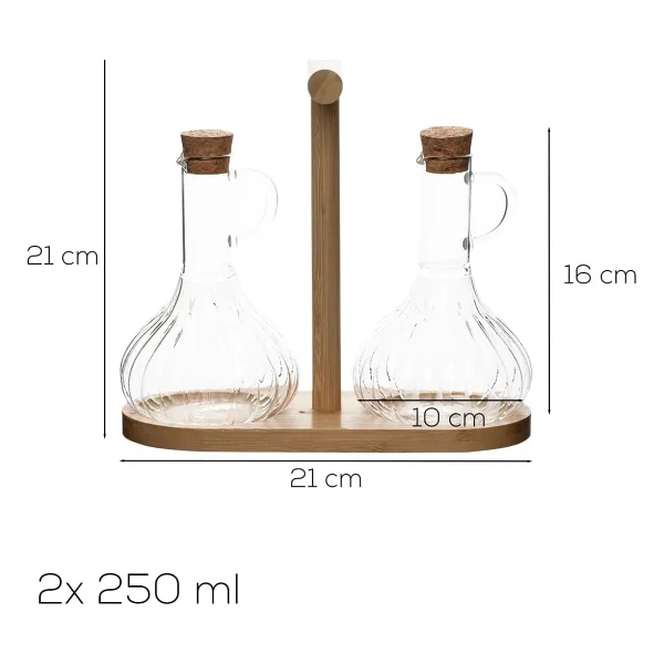 Porsima 415 2li Standlı Mantar Kapaklı Borosilikat Cam Yağlık Sirkelik Yağdanlık 250+250ML - 2 li - Görsel 3