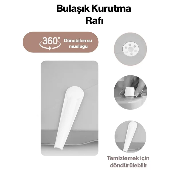 Porsima Akl-060 Siyah Lüks Tabaklık Bulaşıklık-Yönlendirilebilir Su Akıtma Kanallı Bulaşık Sepeti-Kaşıklıklı - Görsel 6