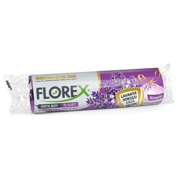 Florex Lavanta Kokulu Büzgülü Büyük Boy Çöp Poşeti 10'lu 5 Adet - Görsel 2