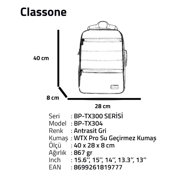 Classone Combo 15.6" Laptop Sırt Çantası - Görsel 9