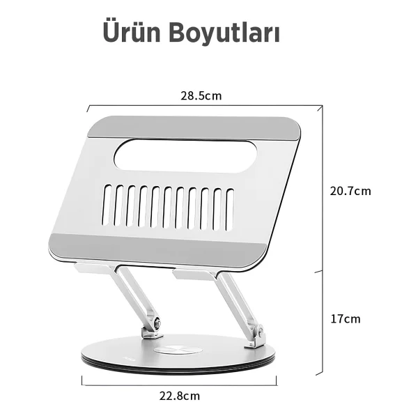 Juo 360° Dönebilen Yükseklik Ayarlı Metal Notebook Laptop Standı - Görsel 4