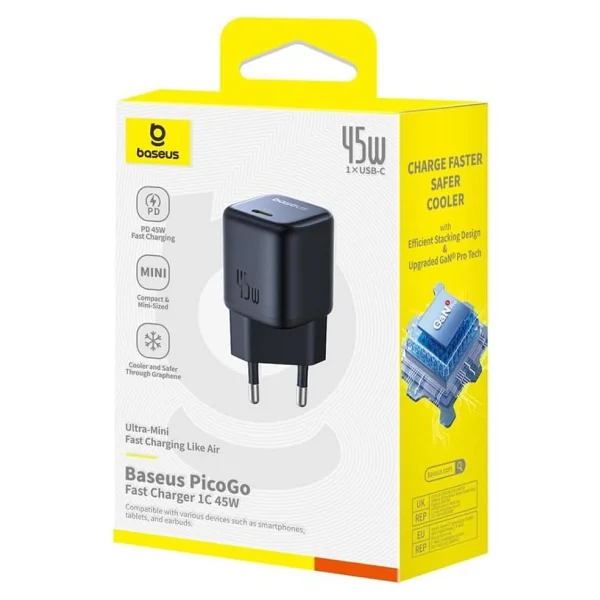 Baseus Picogo 45 W Siyah Hızlı Şarj Adaptörü - Görsel 6