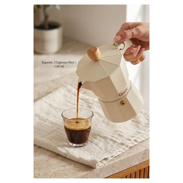 Taşev Garen Bej 3 Fincan Moka Pot - Görsel 2