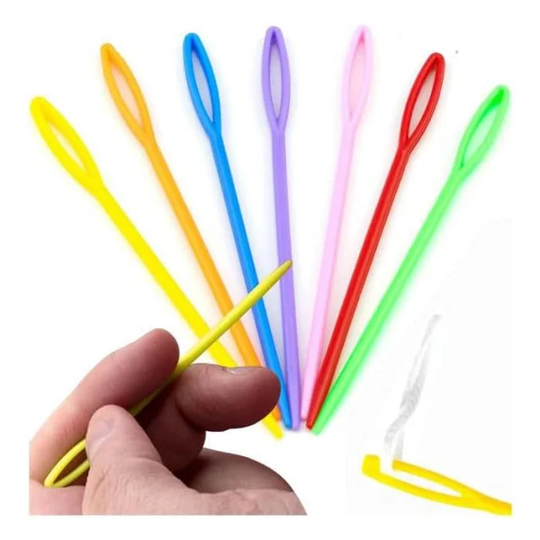 Renkli Plastik Yün İğnesi 9 Cm 10 Adet Plastik Dikiş İğnesi Plastik Örgü Dikme İplik İğne Dokuma İğnesi - Görsel 4