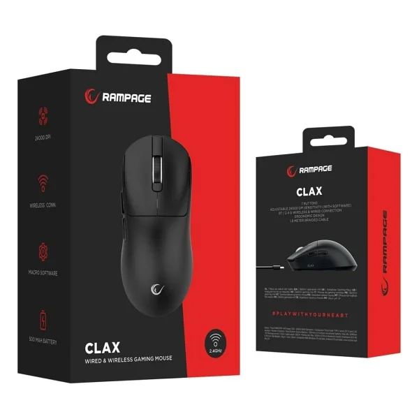 Rampage Clax Siyah Şarjlı Optik Kablolu/Kablosuz Oyuncu Mouse - Görsel 6
