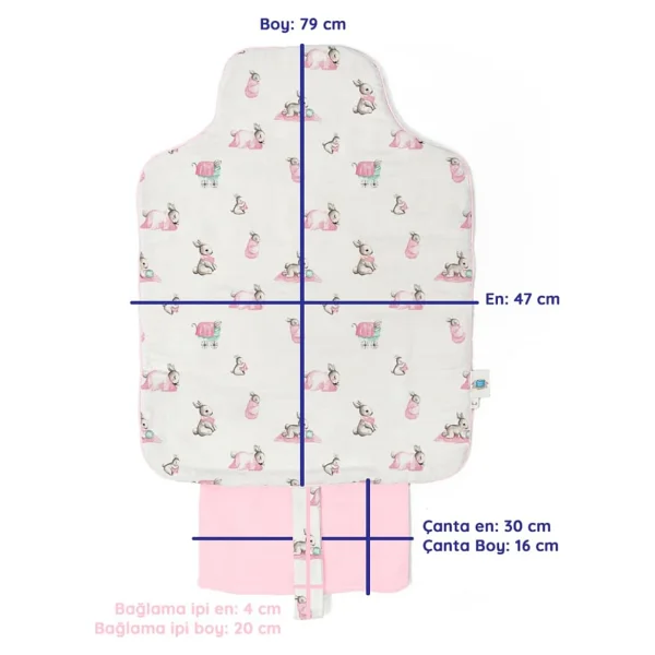 Deux Lapins %100 Pamuk Bebe Lapin Rose Çantalı Pratik Katlanabilir Bebek Alt Değiştirme Matı - Pembe - Görsel 7