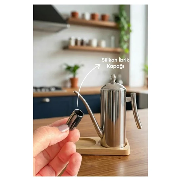 Atbyhome 2'li Çelik 3 Parça 1000ml Standlı Çok Amaçlı Demlik Yağlık Yağdanlık Seti - Görsel 8