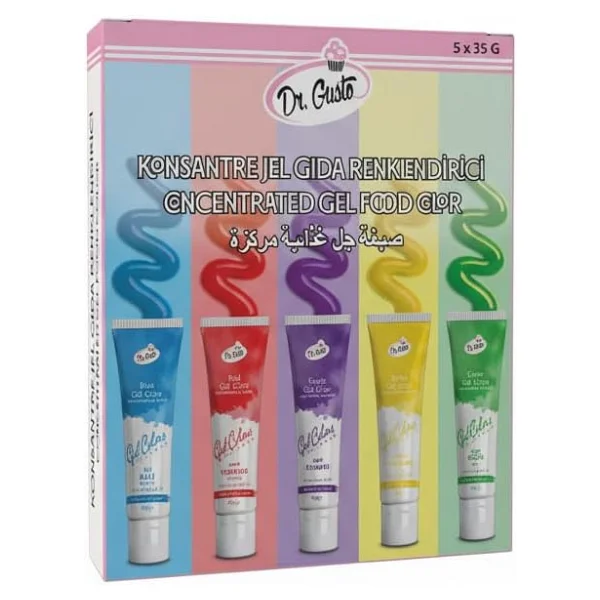 Dr. Gusto Jel Gıda Boyası Konsantre 5x50 GR 5'li Set Mavi Kırmızı Mor Sarı Yeşil - Görsel 2