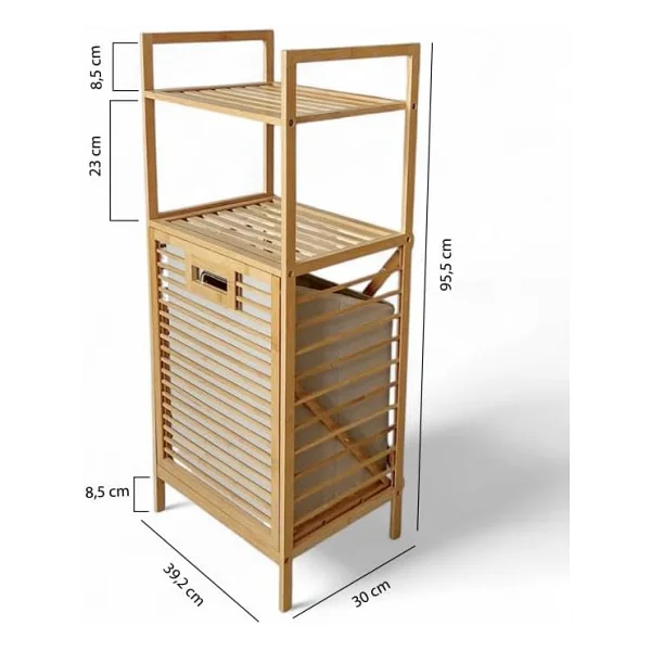Digithome Bambu ECO-LITE BASIC Kirli Sepetli 2 Raflı Banyo Düzenleyici Çamaşır Sepeti DB-0031 - Görsel 5