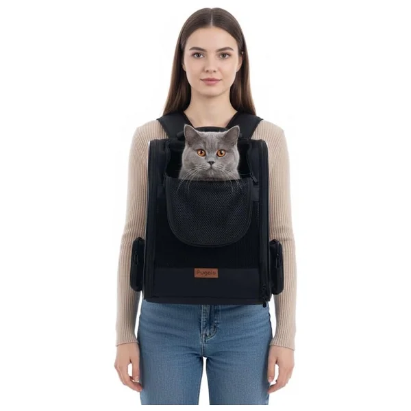 Pugalo Airmove Premium Kedi Köpek Taşıma Çantası Silinebilir Yırtılmaz Fileli Bükülmez Gövde (Siyah) - Görsel 5