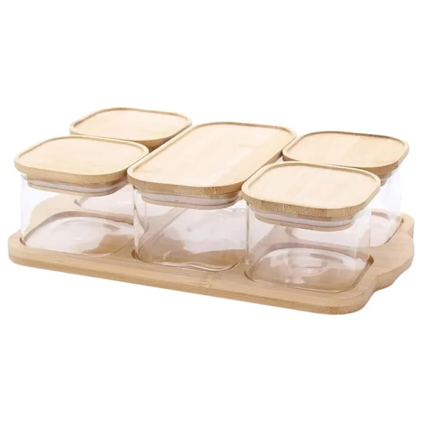 Bambu Kapaklı Cam Tepsili Kahvaltılık 5 Parçalı Set - Görsel 2