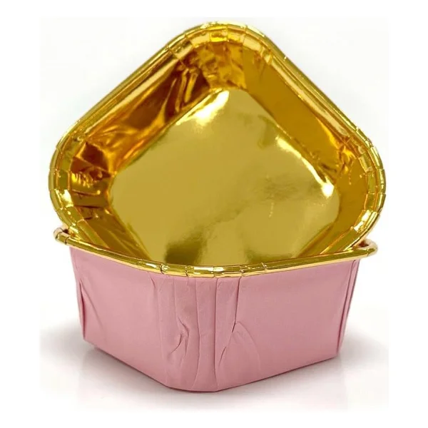 Dolphin Muffin Kare Kağıt Pembe Altın Cupcake Kek Kalıbı Kapsülü Kabı - 25 Adetlik 10 Paket - Görsel 3