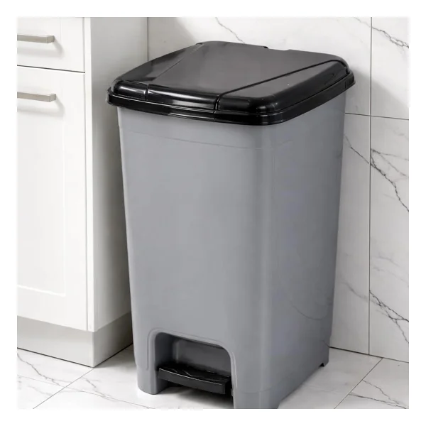 Porsima 0122 Pedallı Metalize Banyo Mutfak Çöp Kovası Siyah Kapaklı Slim Pedallı Çöp Kovası 40 Litre - 40 Lt - Görsel 4