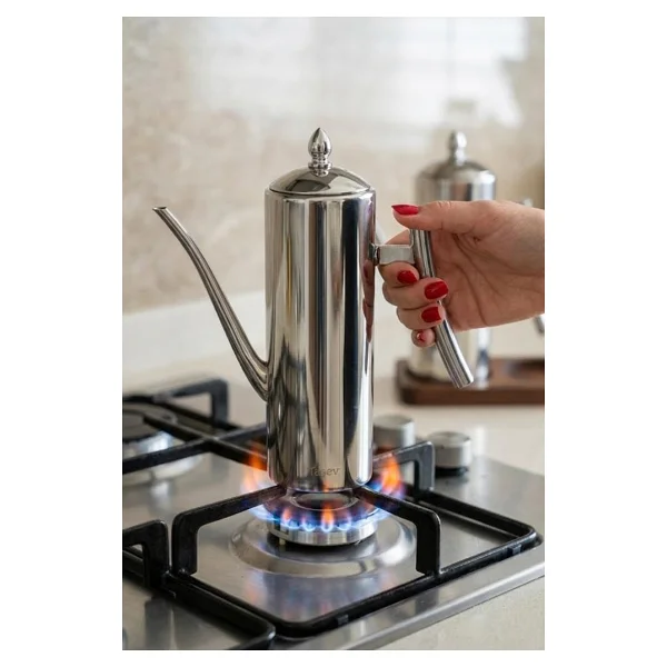 Atbyhome 2'li Çelik 3 Parça 1000ml Standlı Çok Amaçlı Demlik Yağlık Yağdanlık Seti - Görsel 7