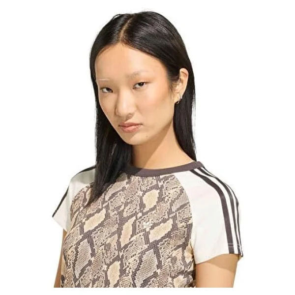 Adidas Snake Print Cali Kx1888 Bej Kısa Kollu Bisiklet Yaka Kadın Tişört - Görsel 3