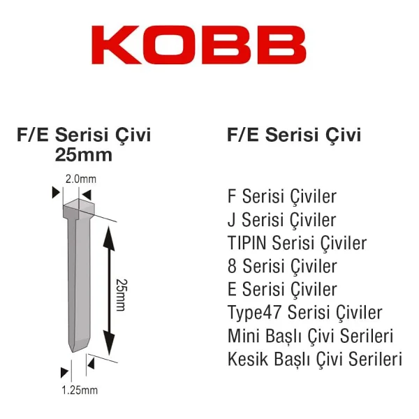 Kobb Kbz25f F/E/J/8 Serisi 25 Mm 2500 Adet Kesik Başlı Çivi - Görsel 4