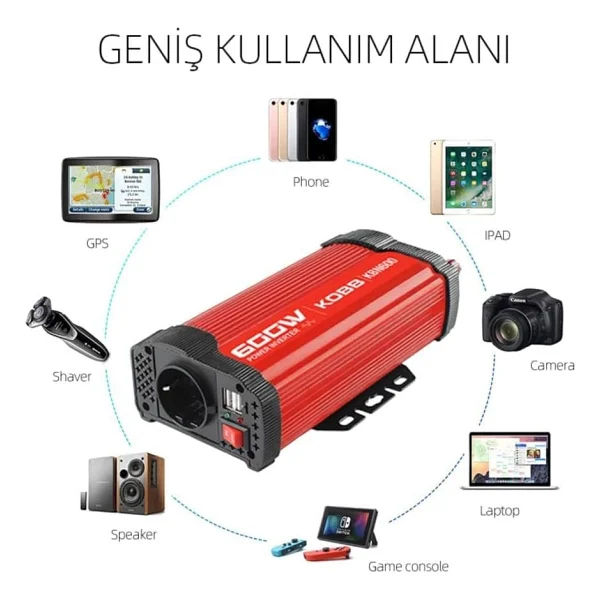 Kobb Kbn600 12V/220V 600W Modifiye Sinüs Dönüştürücü İnvertör - Araç İçi Elektrik Dönüştürücü, Usb Çıkışlı - Görsel 9