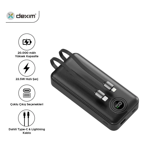 Dexim W4 DCA0068 20000 mAh Hızlı Şarj Powerbank - Görsel 2