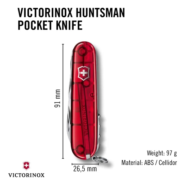 Victorinox Huntsman 1.3713.T Şeffaf Kırmızı 15 Fonksiyonlu Çok Amaçlı Çakı - Görsel 3