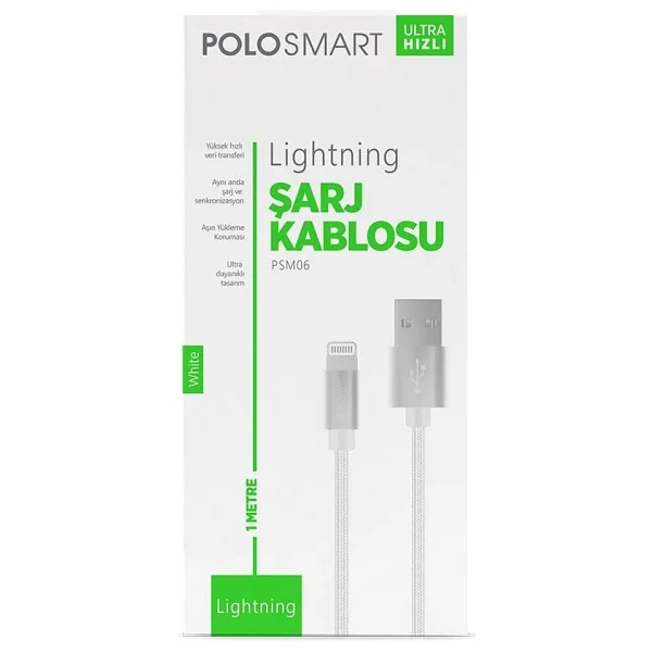PoloSmart PSM06 1 m Lightning to USB Hızlı Şarj Kablosu - Görsel 3