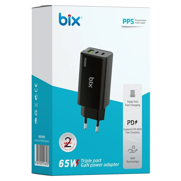 Bix Bx3p66g 65 W Siyah Hızlı Şarj Adaptörü - Görsel 7