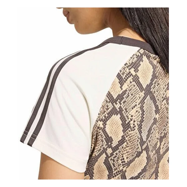 Adidas Snake Print Cali Kx1888 Bej Kısa Kollu Bisiklet Yaka Kadın Tişört - Görsel 4
