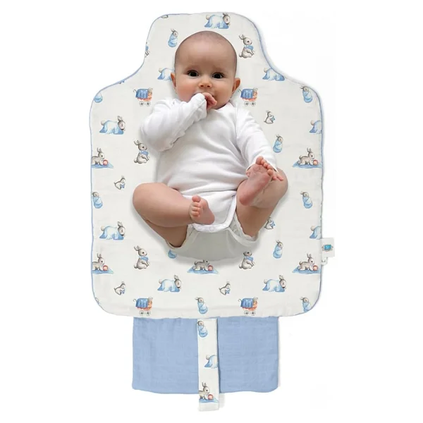Deux Lapins %100 Pamuk Bebe Lapin Çantalı Pratik Katlanabilir Bebek Alt Değiştirme Matı - Mavi - Görsel 4