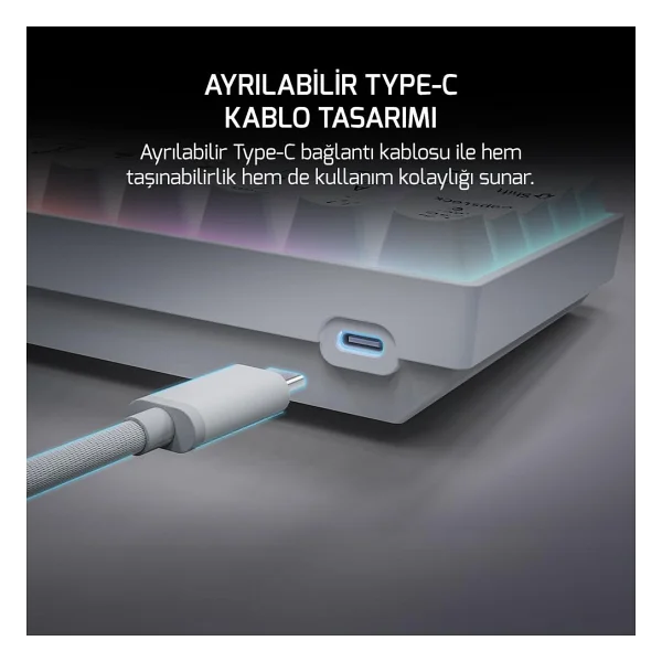 Gamepower Lyra 60m Beyaz RGB Tkl Red Switch Kablolu Mekanik Oyuncu Klavyesi - Görsel 3