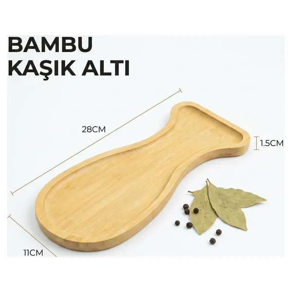 Deconox%100 Doğal Bambu Kaşık Ve Kepçe Altlığı - Ocak Yanı Tezgah Üstü Kirli Kaşıklık (28x11x1.5 Cm) - Görsel 9