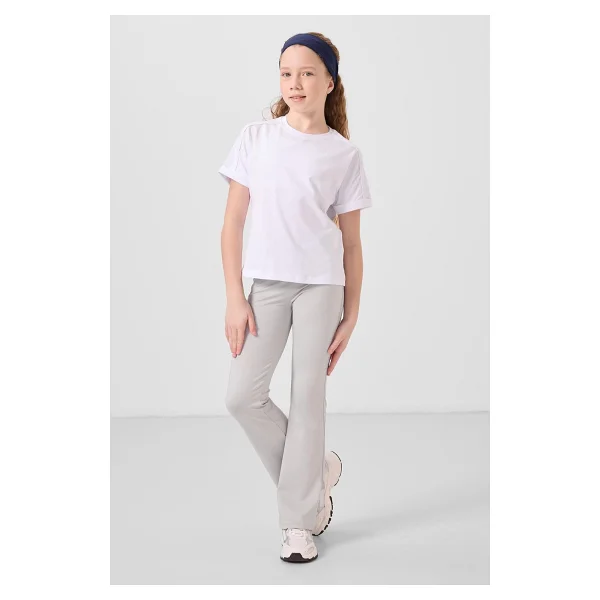 Siyah Esnek Standart Fit Basic Performans İspanyol Paça Kız Çocuk Tayt - 75193 - Görsel 6