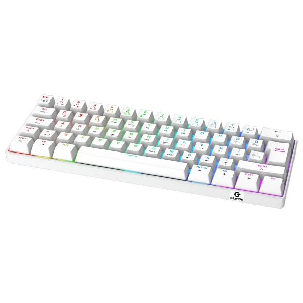Gravion Kyra MK61 Rgb Mekanik Gaming Oyuncu Klavye 61 Tuş, Kablosuz Bluetooth + 2.4g + Kablolu, Red Switch, 2000MAH - Beyaz - Görsel 3