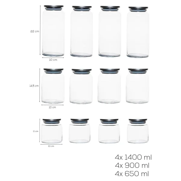 Porsima Bormio Metal Kapaklı 12 Cam Kavanoz Seti Vakum Kapaklı Saklama Düzenleme Kabı Seti 650-900-1400ml - Görsel 4