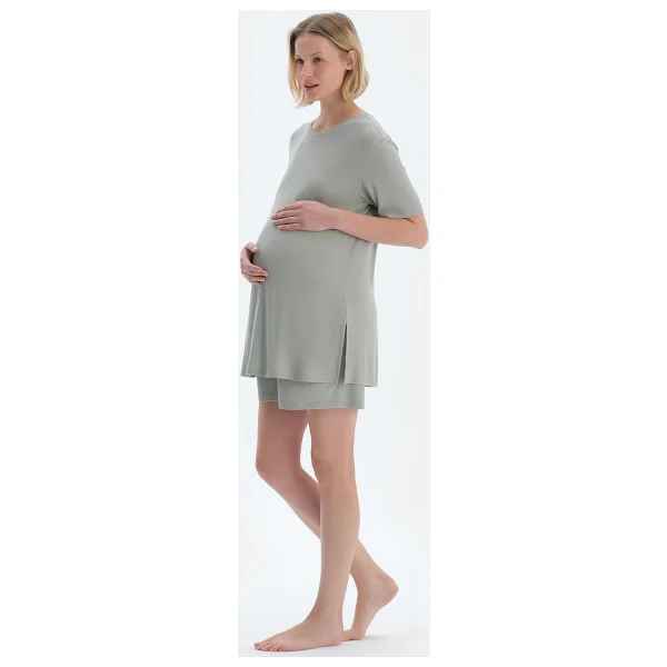Dagi Kadın Kaşkorse Hamile Tişört Şort Pijama Takımı, Viskon, Açık Yeşil, M - Görsel 3