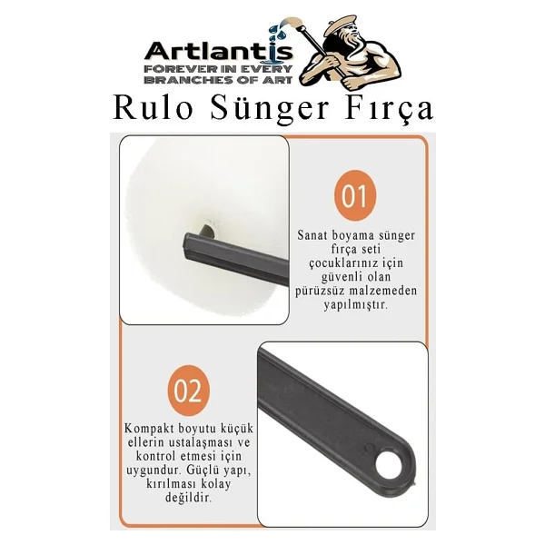 Sünger Rulo Fırça 6 Lı 1 Paket Siyah Plastik Saplı Boyama Süngeri Sanatsal Sünger Boya Fırçası Parmak Guaj Akrilik Boya - Görsel 4