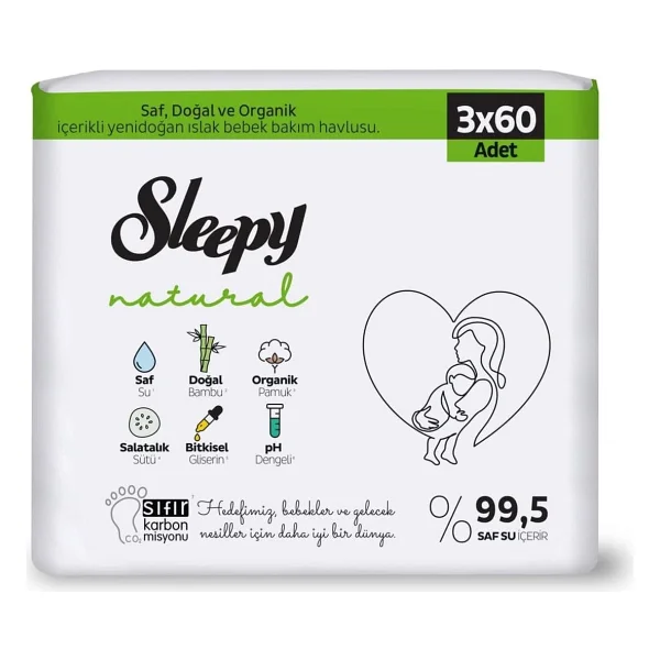 Sleepy Natural Yenidoğan 60 Yaprak 3'lü Paket Islak Mendil - Görsel 2
